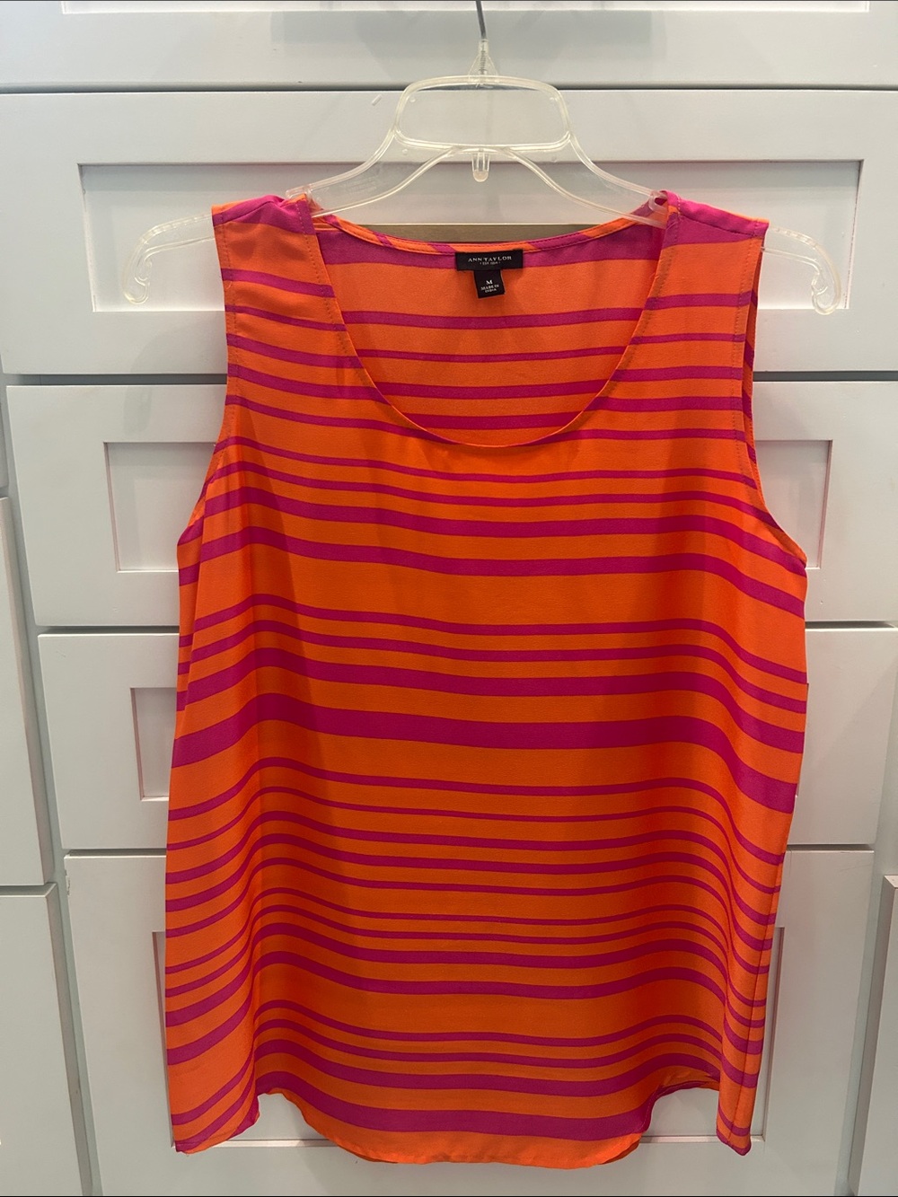 Ann Taylor Bright Orange Tank with Pink Stripes